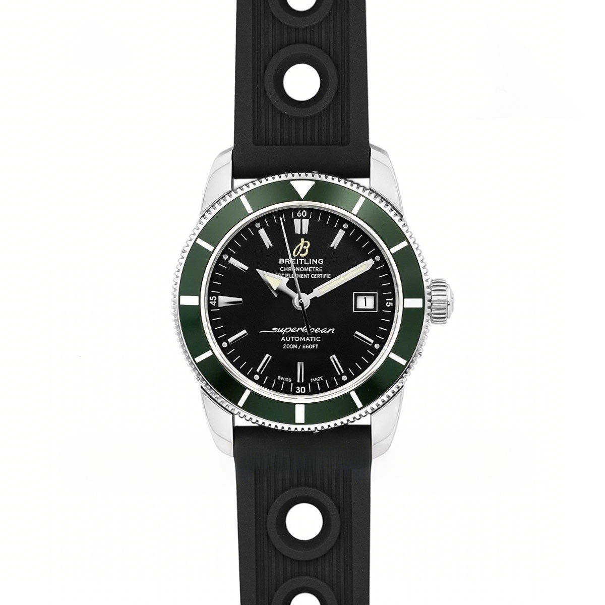 Breitling Superocean Heritage II B20 Automatic in Black Dial with Green Bezel on Rubber Strap-fasswatch