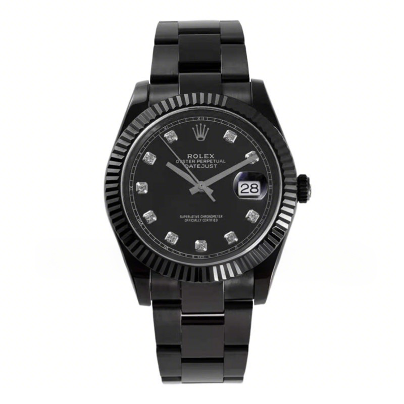 Rolex Datejust 41 Black Dial with Diamond Markers in PVD Black-fasswatch