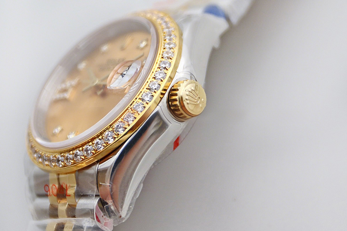 Rolex Ladies Datejust 279383RBR Champagne Dial with Diamond Bezel in Yellow Gold/Steel-fasswatch