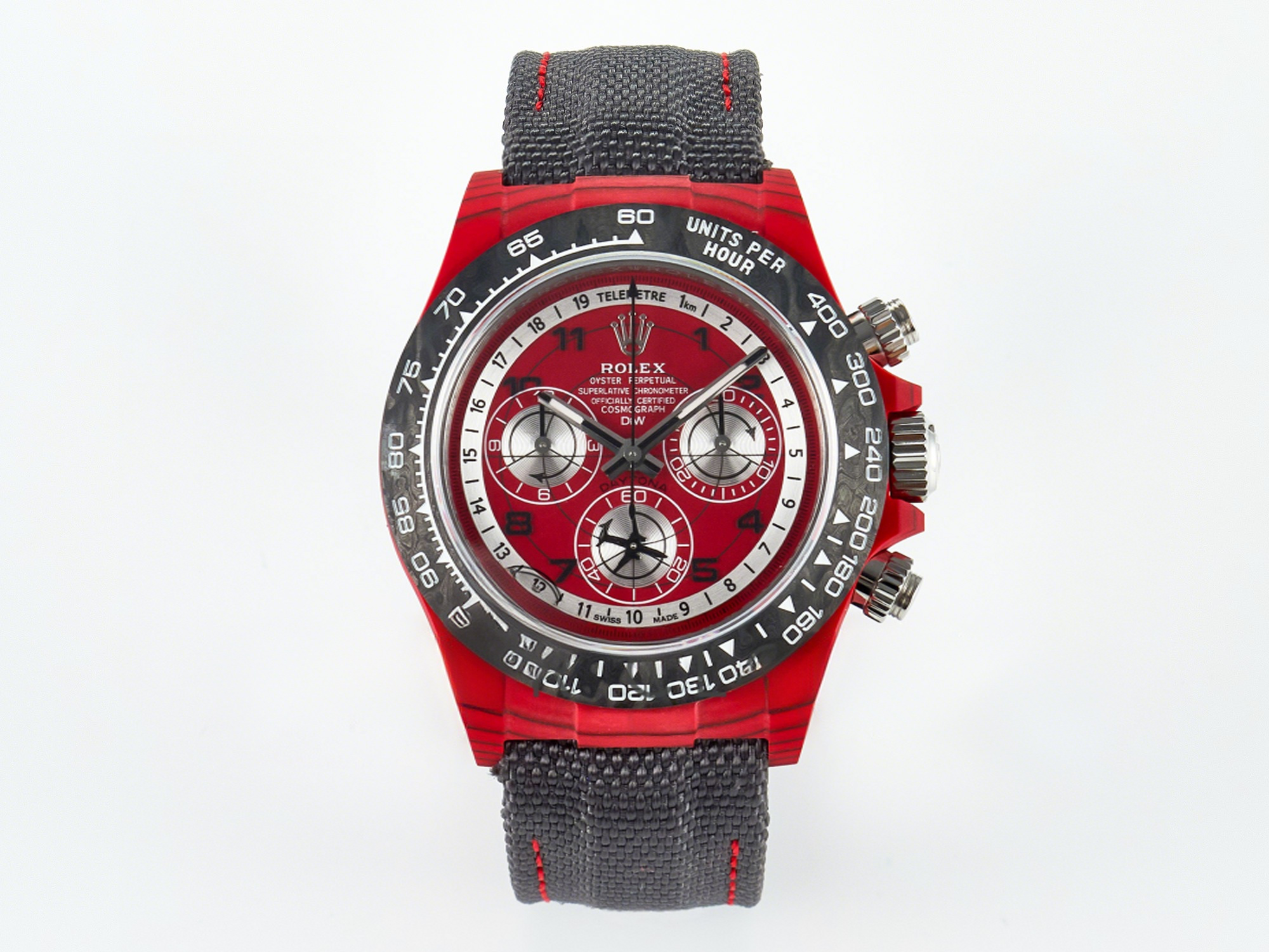 Rolex Daytona DIW Carbon DIWF 1:1 Best Edition Red Dial on Gray Nylon Strap SH7750-fasswatch