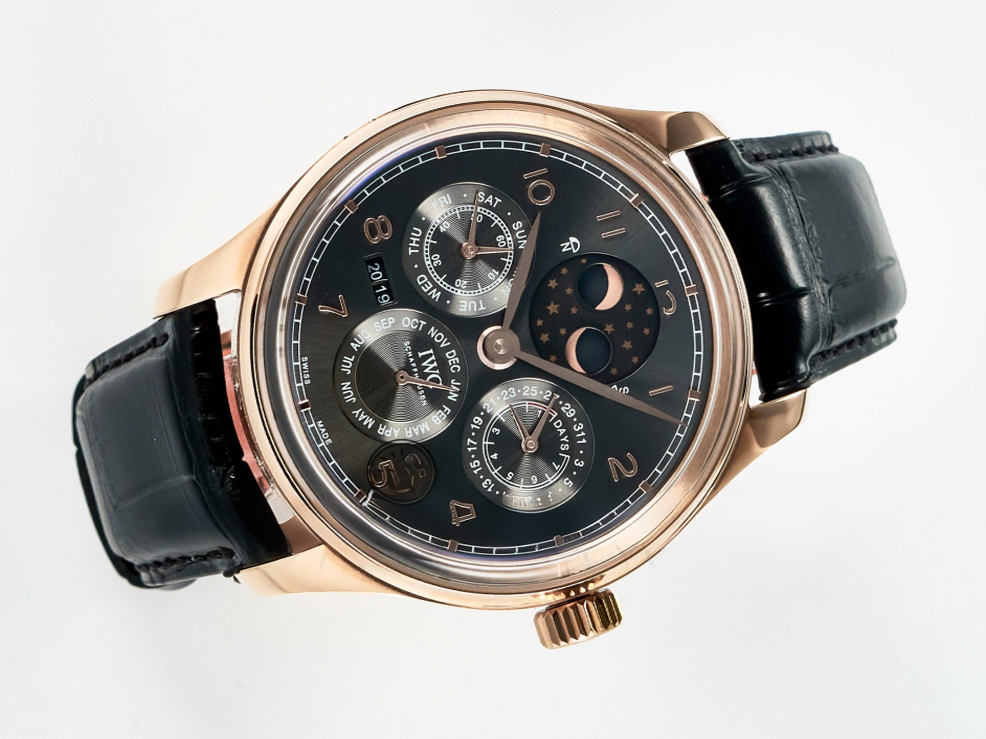 IWC IW5034 Portugieser Perpetual Calendar RG V9F 1:1 Best Edition Black Dial on Black Leather Strap A52610-fasswatch