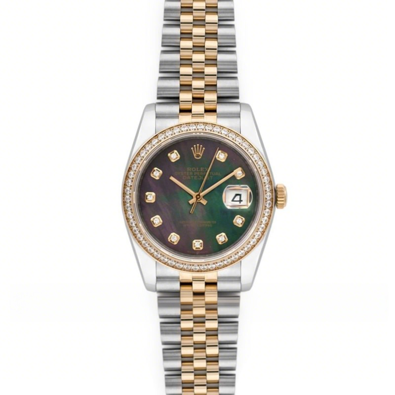 Rolex Datejust 36 126283RBR Grey MOP Dial in Yellow Gold and Steel with Diamond Set Bezel and Diamond Markers-fasswatch