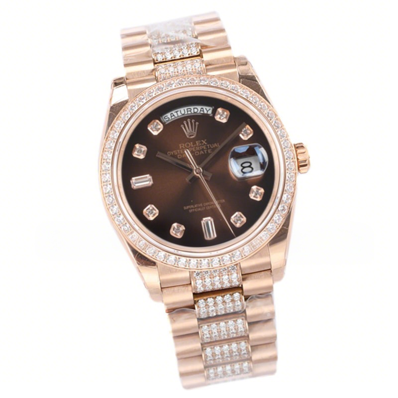 Rolex Day-Date 36 128345RBR Brown Dial with Diamond Bezel in Everose Gold-fasswatch