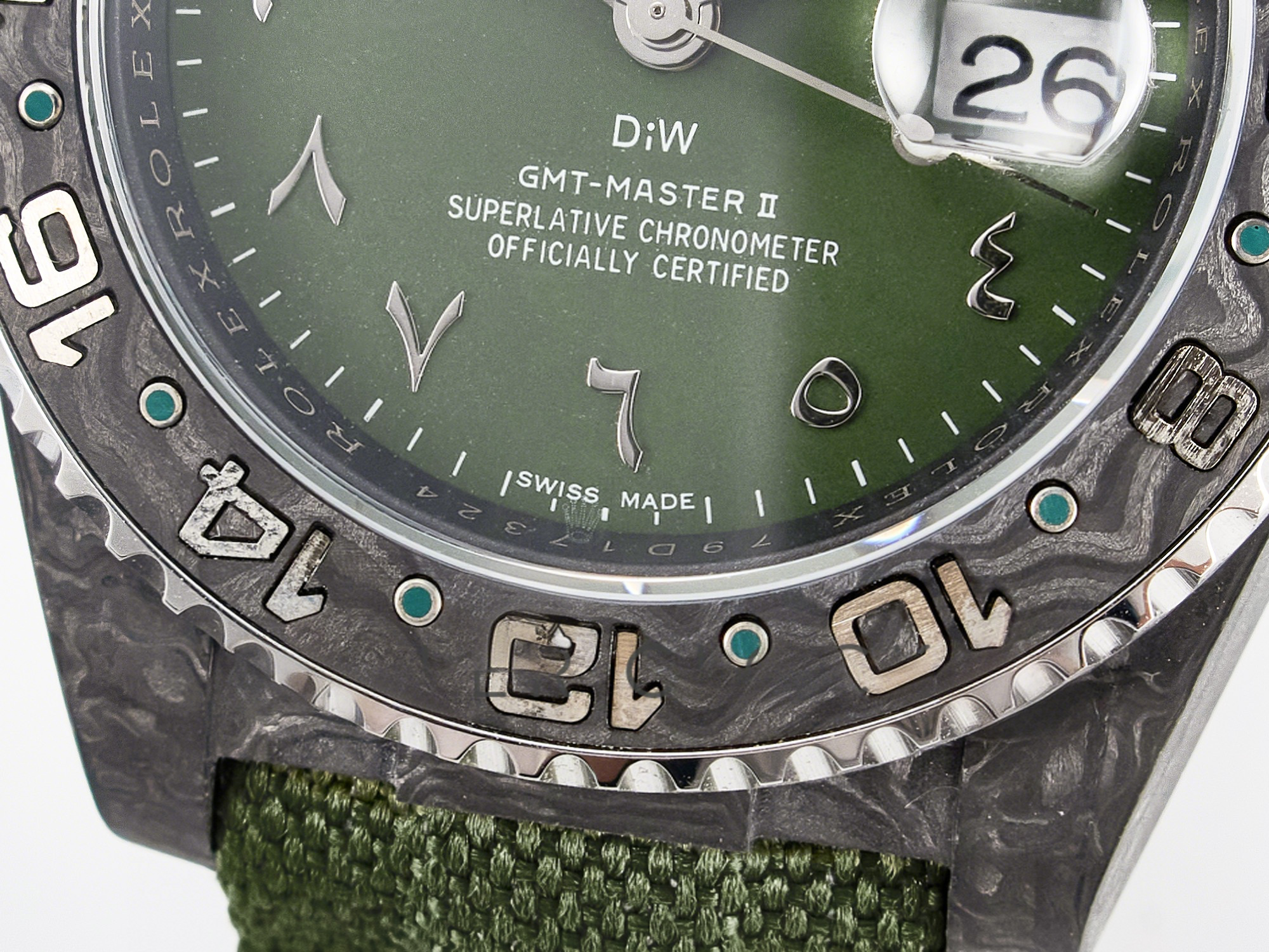 Rolex GMT Carbon DIWF Best Edition Green Arabic Dial on Green Nylon Strap SA3186 CHS-fasswatch