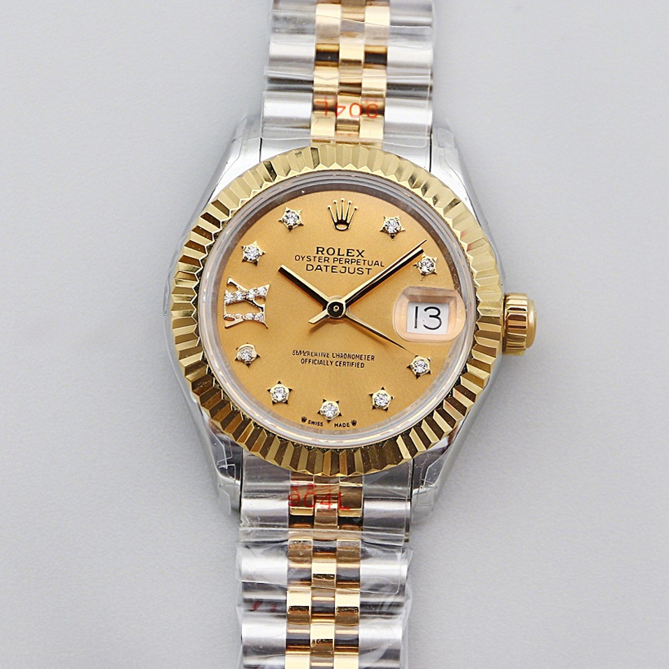 Rolex Ladies Datejust 279383RBR Champagne Dial with Diamond Marker in Yellow Gold/Steel-fasswatch