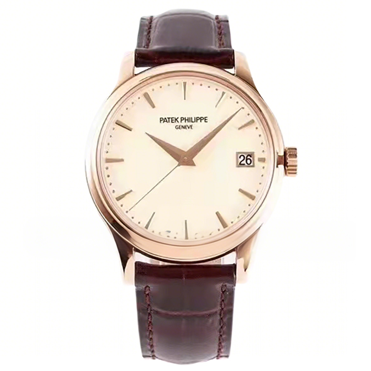 Patek Philippe Calatrava 5227R-001 White Dial in Rose Gold on Brown Leather Strap-fasswatch