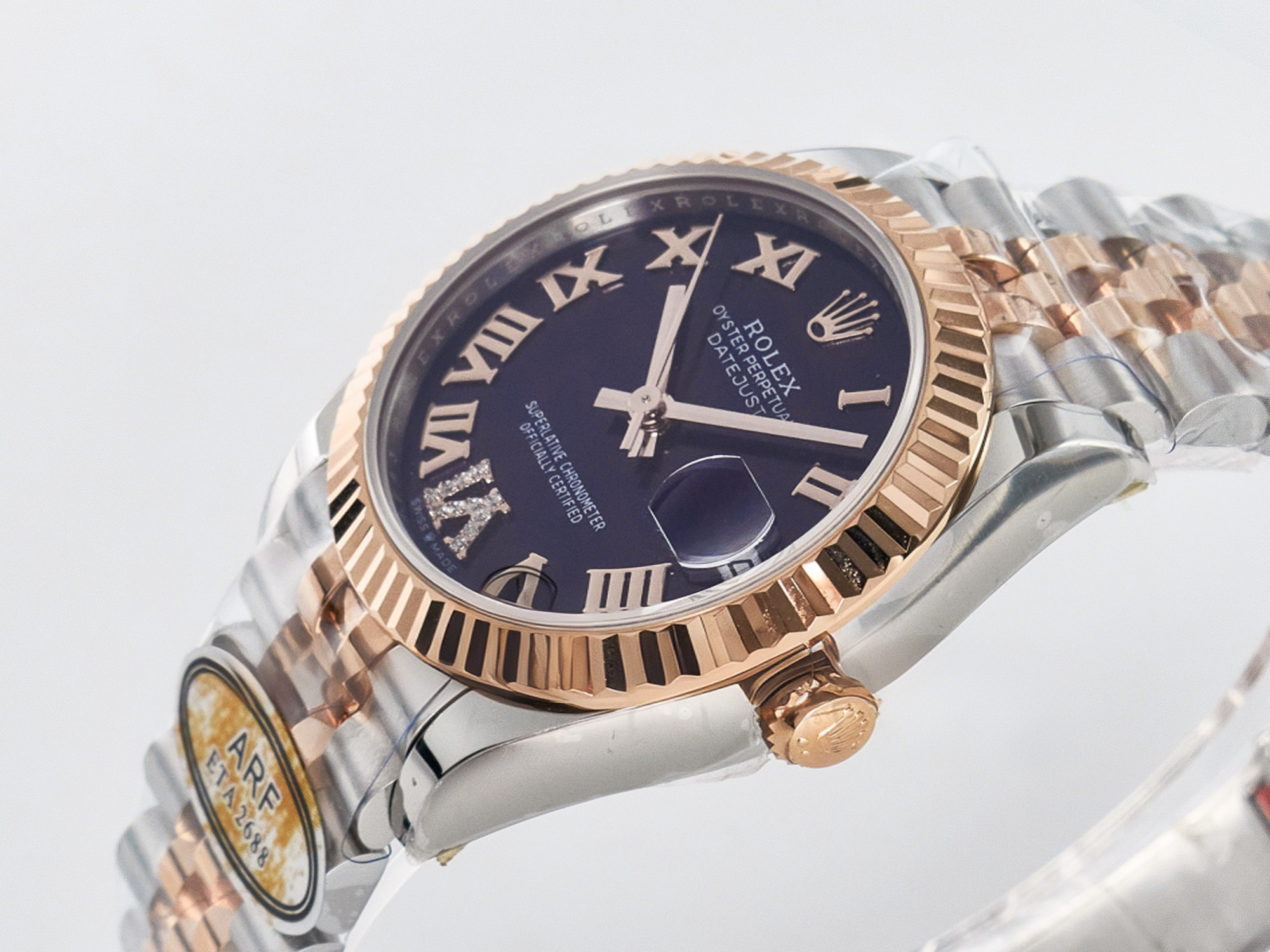 Rolex DateJust 31 278271 ARF 1:1 Best Edition 904L Steel Purple Roman Diamonds Dial on SS/RG Jubilee Bracelet ETA 2688-fasswatch