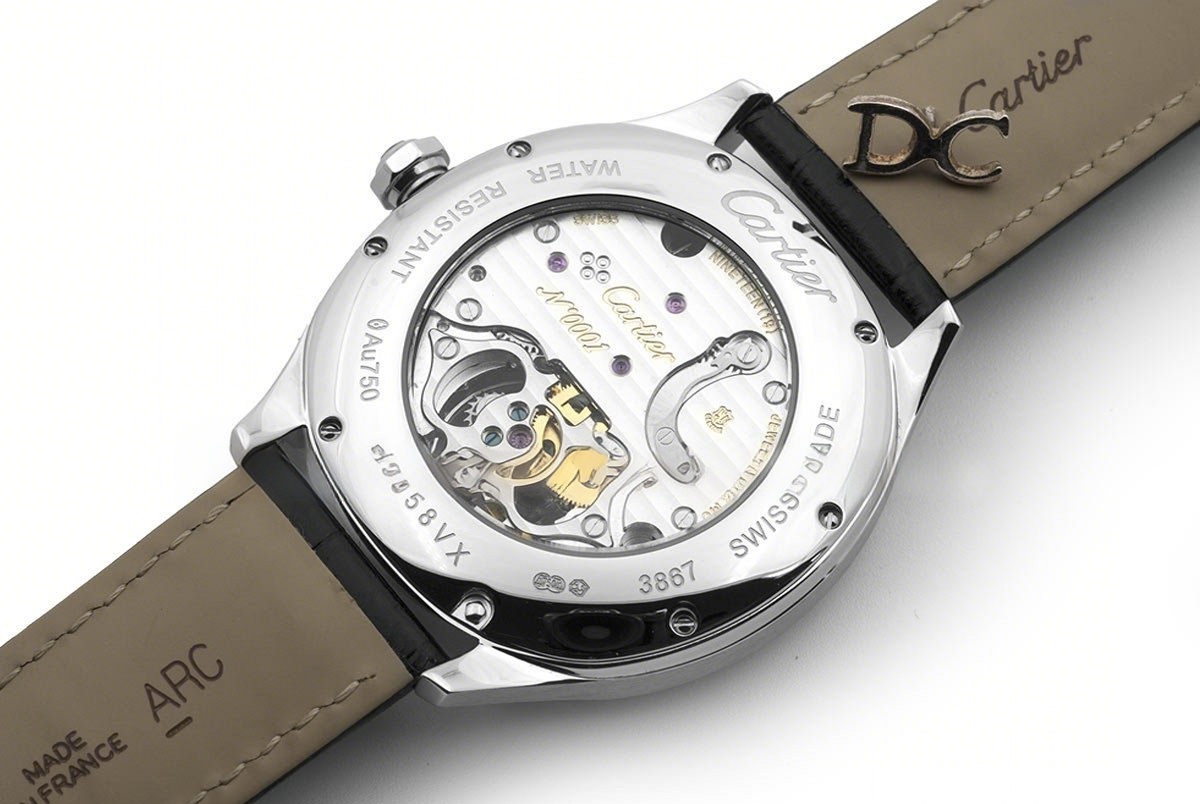 Drive de Cartier Tourbillon White Dial in White Gold on Black Leather Strap-fasswatch