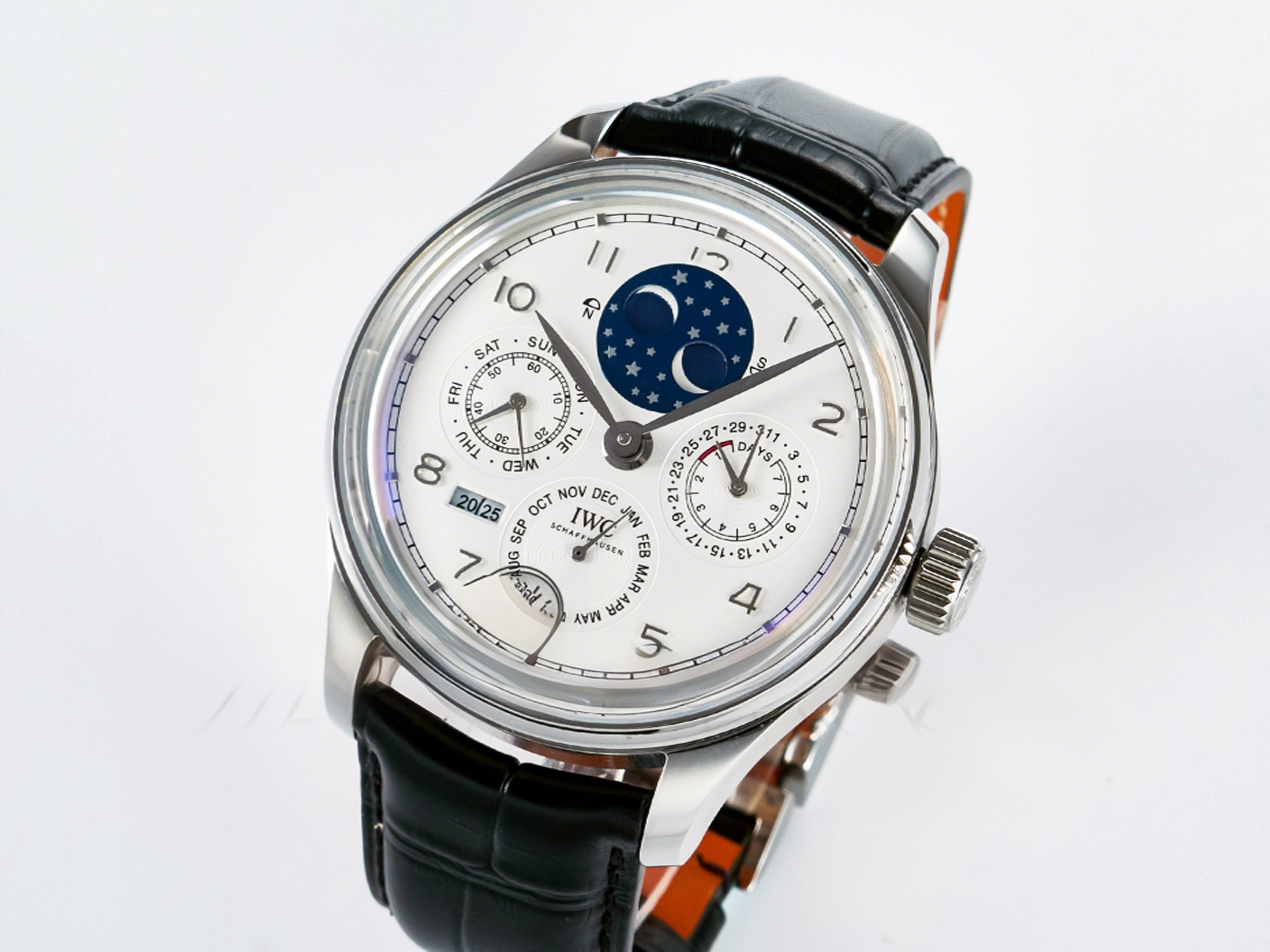 IWC IW5034 Portugieser Perpetual Calendar SS V9F 1:1 Best Edition White Dial on Black Leather Strap A52610-fasswatch