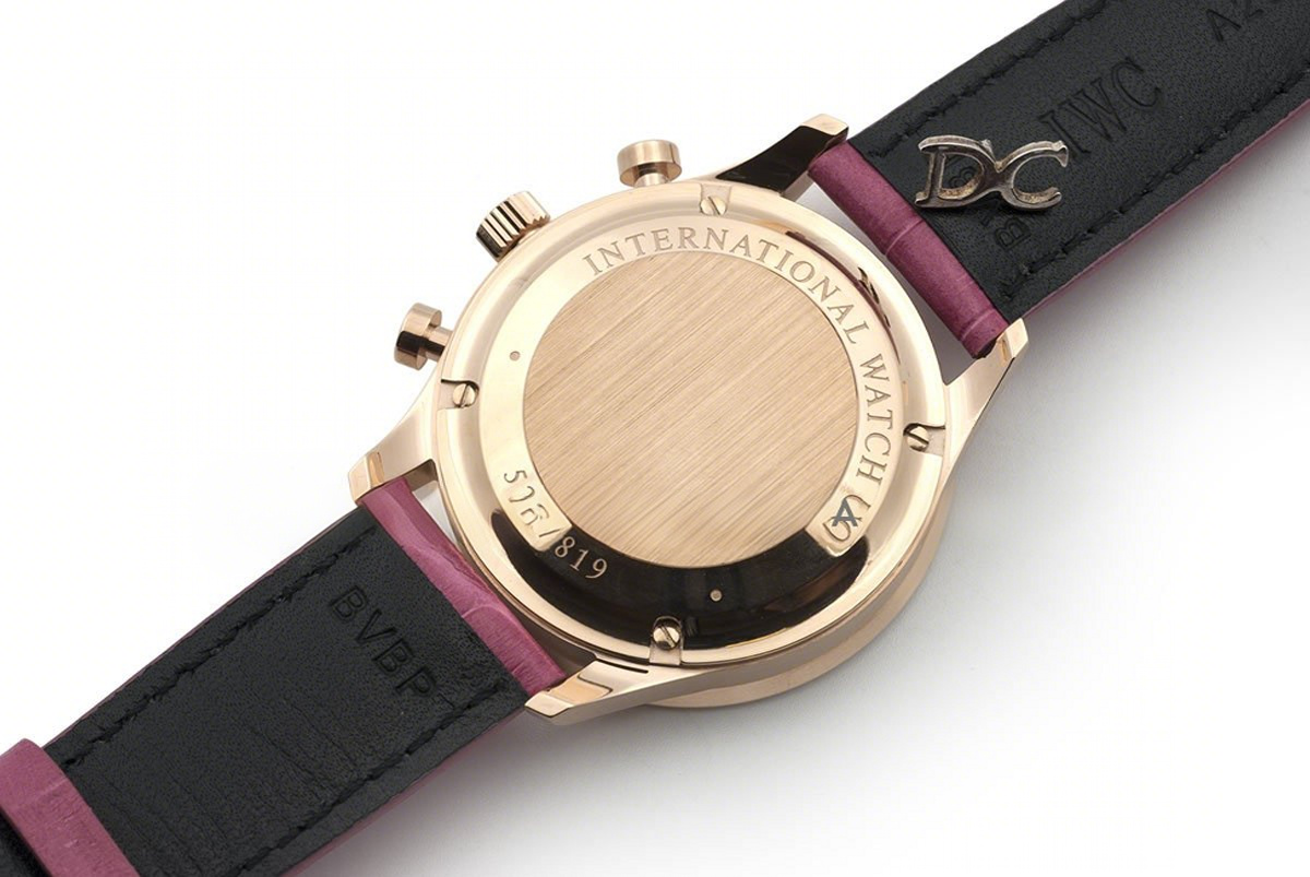 IWC Portugieser Chronograph Automatic White Dial in Rose Gold on Purple Leather Strap-fasswatch