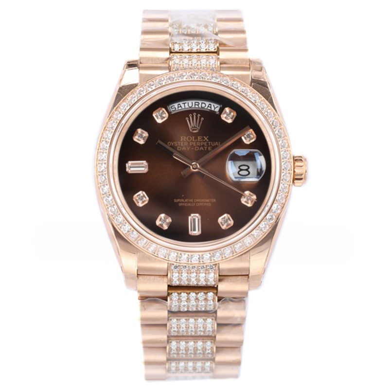 Rolex Day-Date 36 128345RBR Brown Dial with Diamond Bezel in Everose Gold-fasswatch
