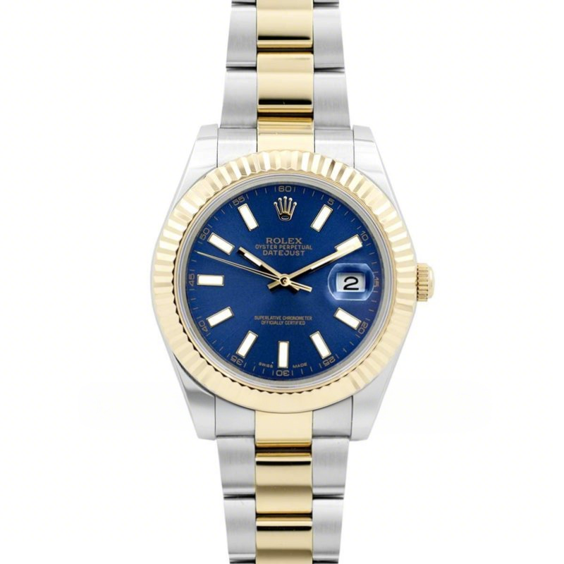 Rolex Datejust II 116233 Blue Dial in Yellow Gold/Steel with Stick Markers-fasswatch