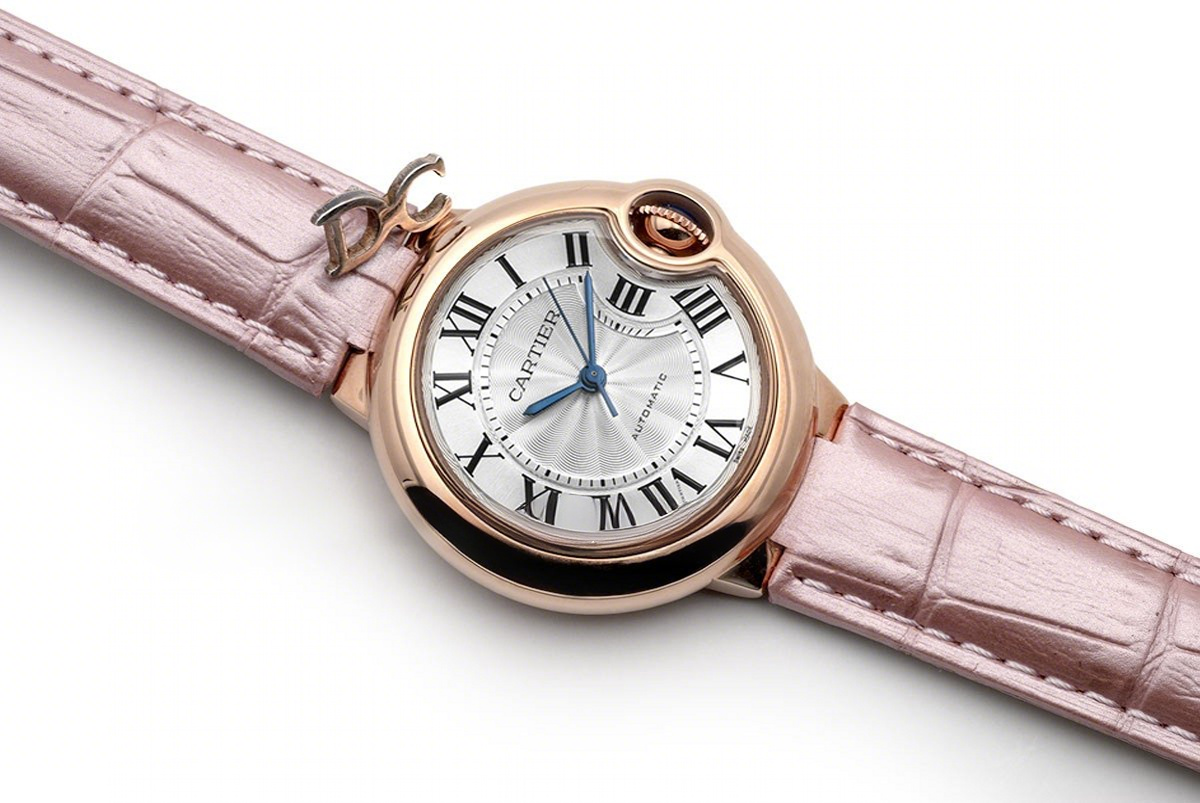 Cartier Ballon Bleu De Cartier 36mm Silver Dial in Pink Gold on Pink Leather Strap-fasswatch