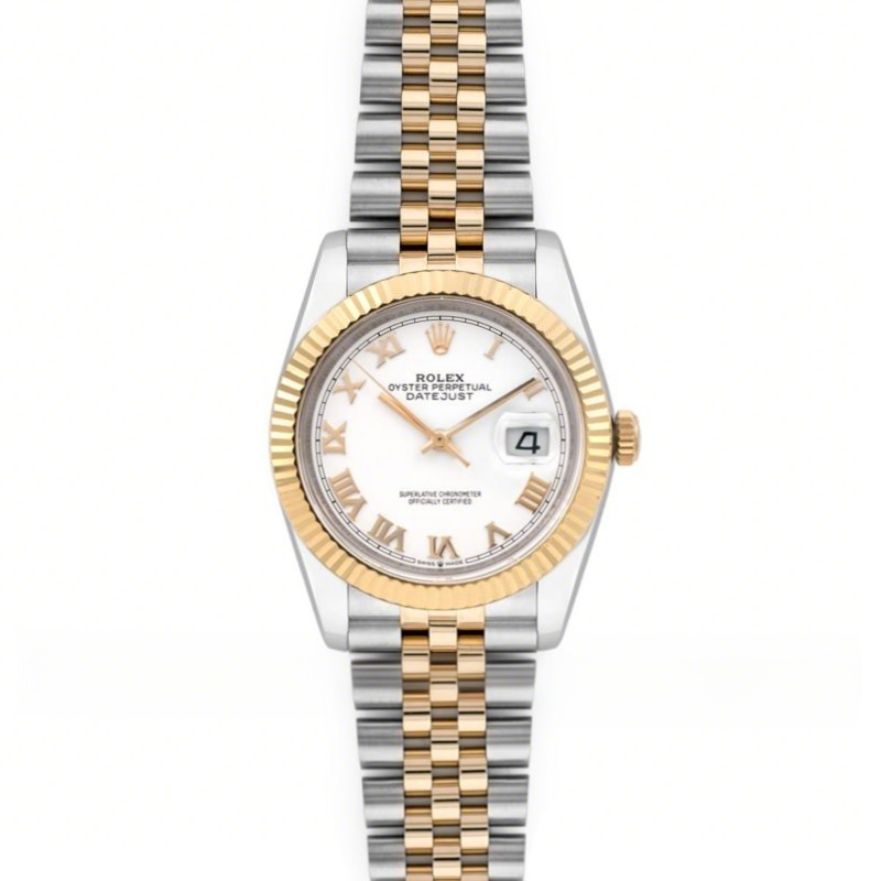 Rolex Datejust 36 126283RBR White Dial in Yellow Gold and Steel with Roman Numerals Markers-fasswatch