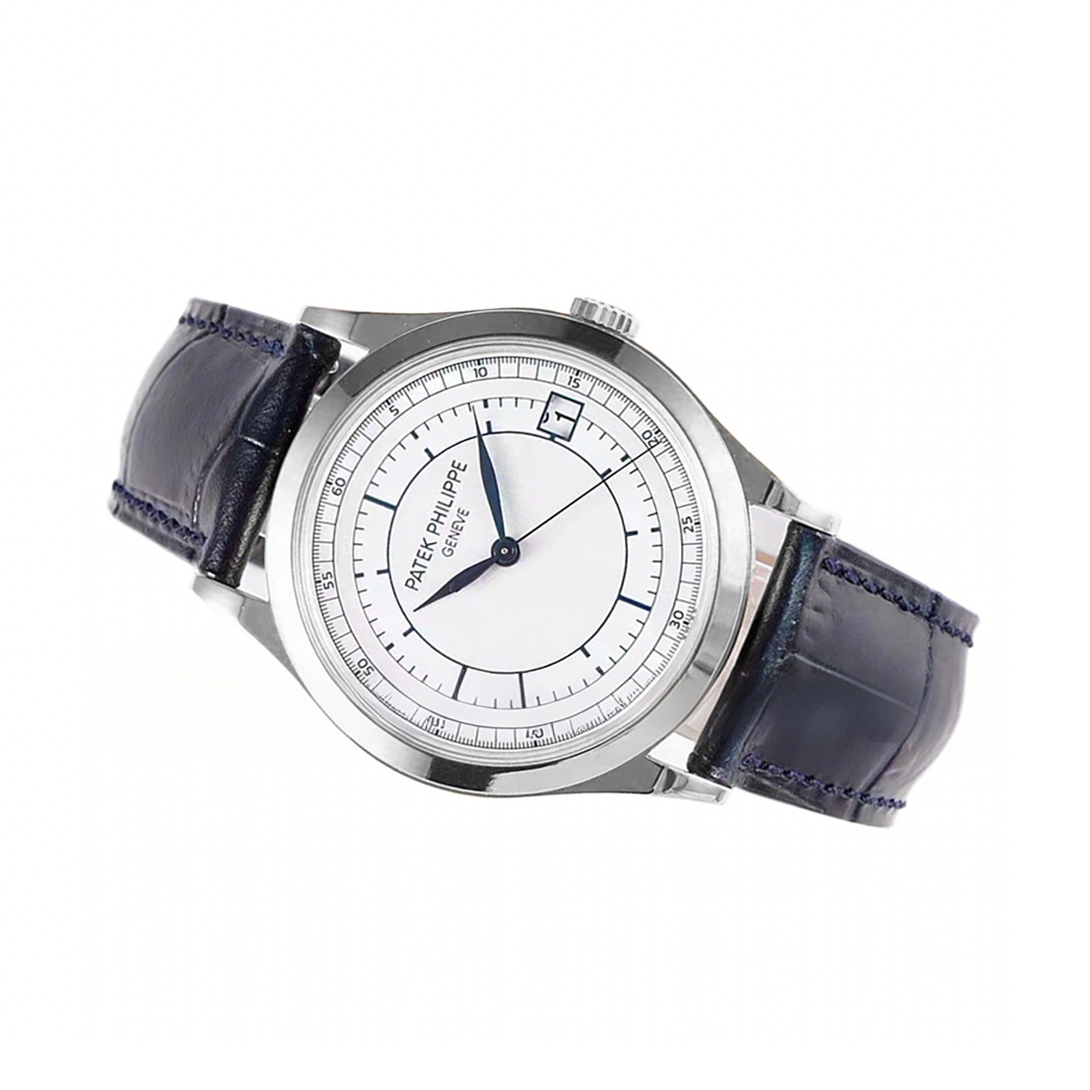 Patek Philippe Calatrava 5296G-001 White Dial in White Gold on Blue Leather Strap-fasswatch
