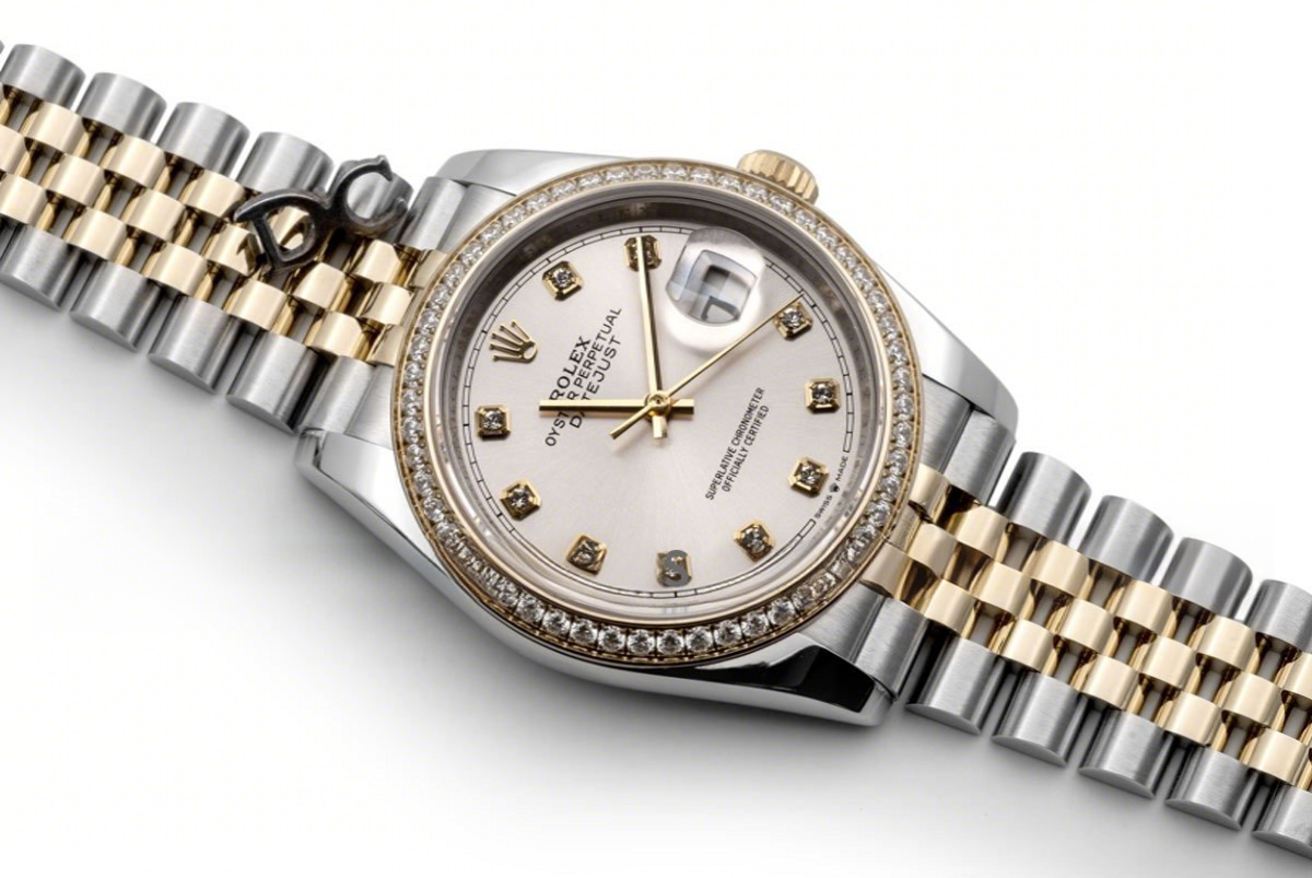 Rolex Datejust 36 126283RBR Silver Dial in Yellow Gold and Steel with Diamond Set Bezel and Diamond Markers-fasswatch