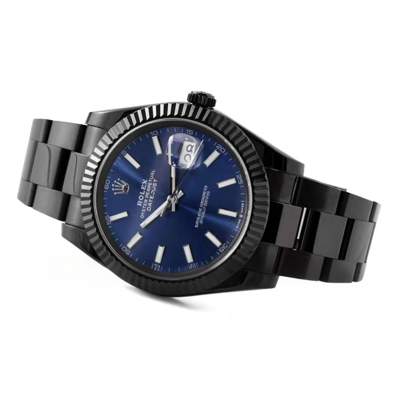 Rolex Datejust 41 Blue Dial with Stick Markers in PVD Black-fasswatch