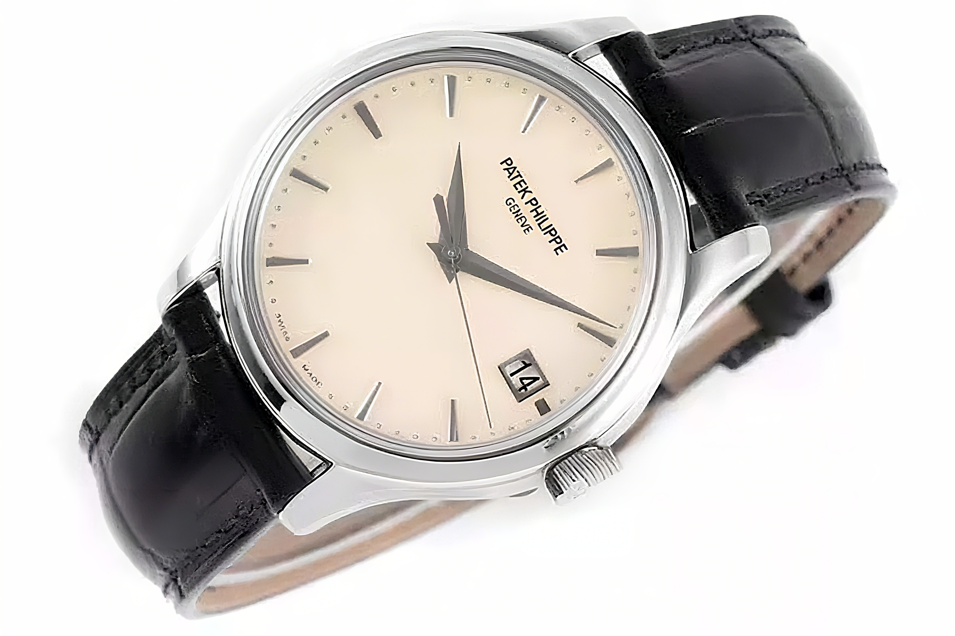Patek Philippe Calatrava 5227 White Dial in White Gold on Black Leather Strap-fasswatch