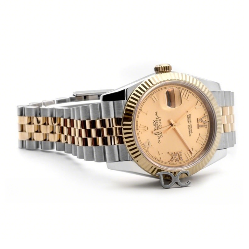 Rolex Datejust 36 126283RBR Champagne Dial in Yellow Gold and Steel with Diamond Roman Numerals Markers-fasswatch