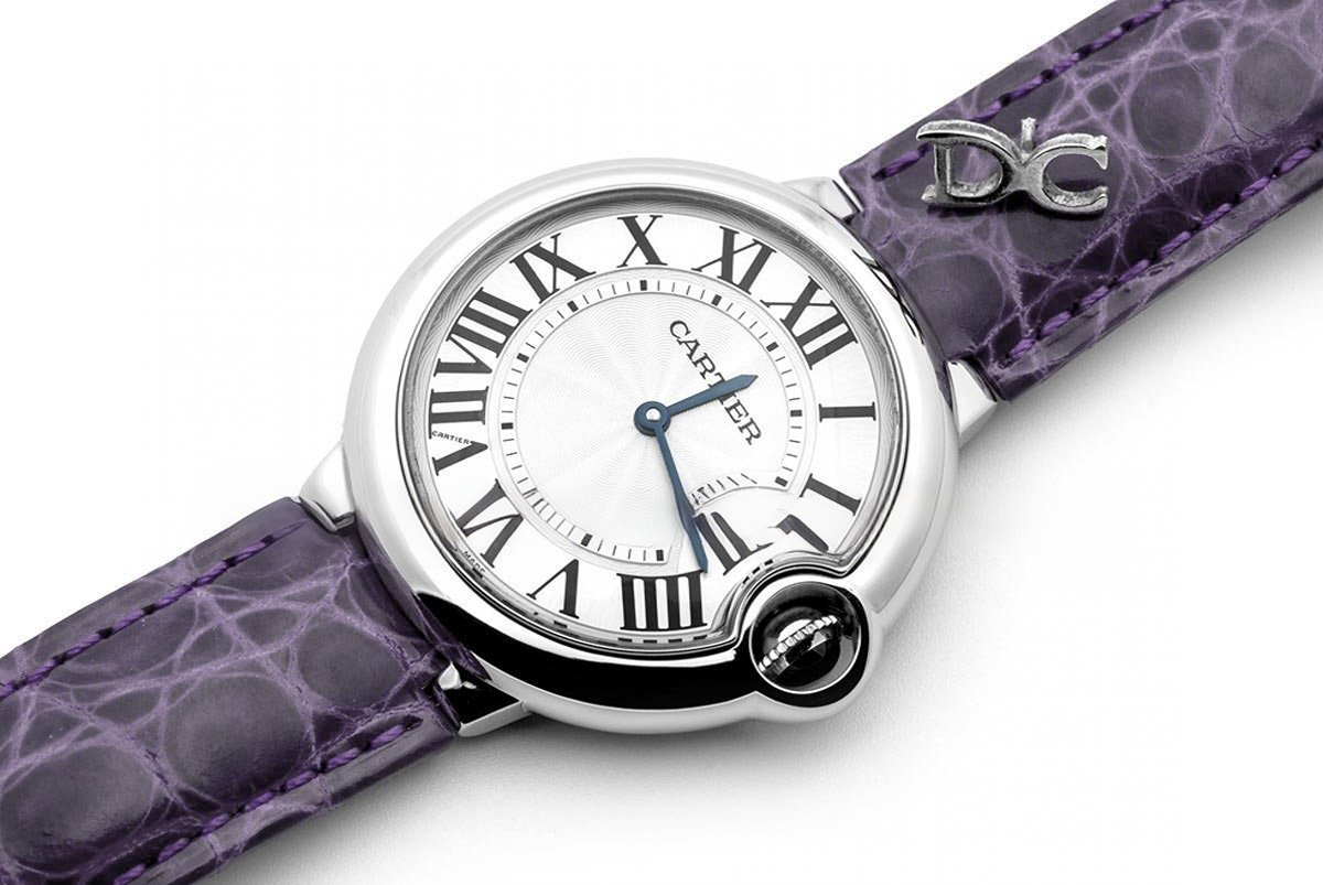 Cartier Ballon Bleu de Cartier 36mm White Dial in Steel on Purple Leather Strap-fasswatch