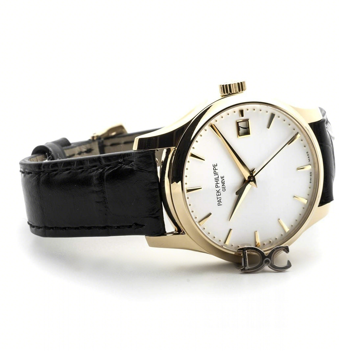 Patek Philippe Calatrava 5227J White Dial in Yellow Gold on Black Leather Strap-fasswatch
