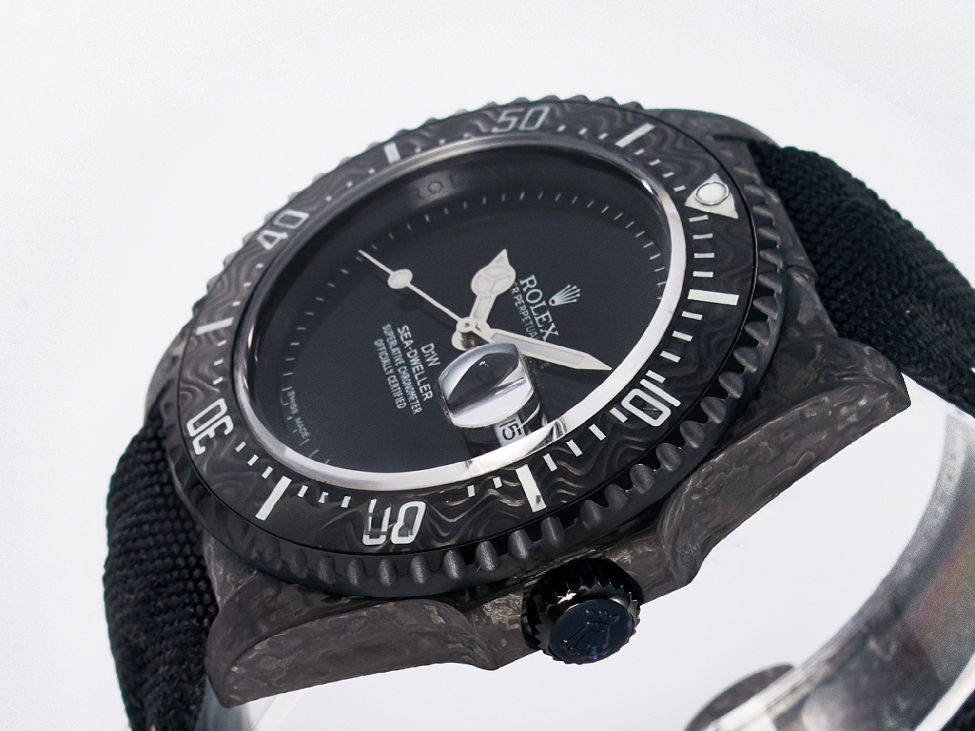 Rolex Sea Dweller 43mm Carbon DIWF Best Edition Black Dial on Black Nylon Strap A2824-fasswatch