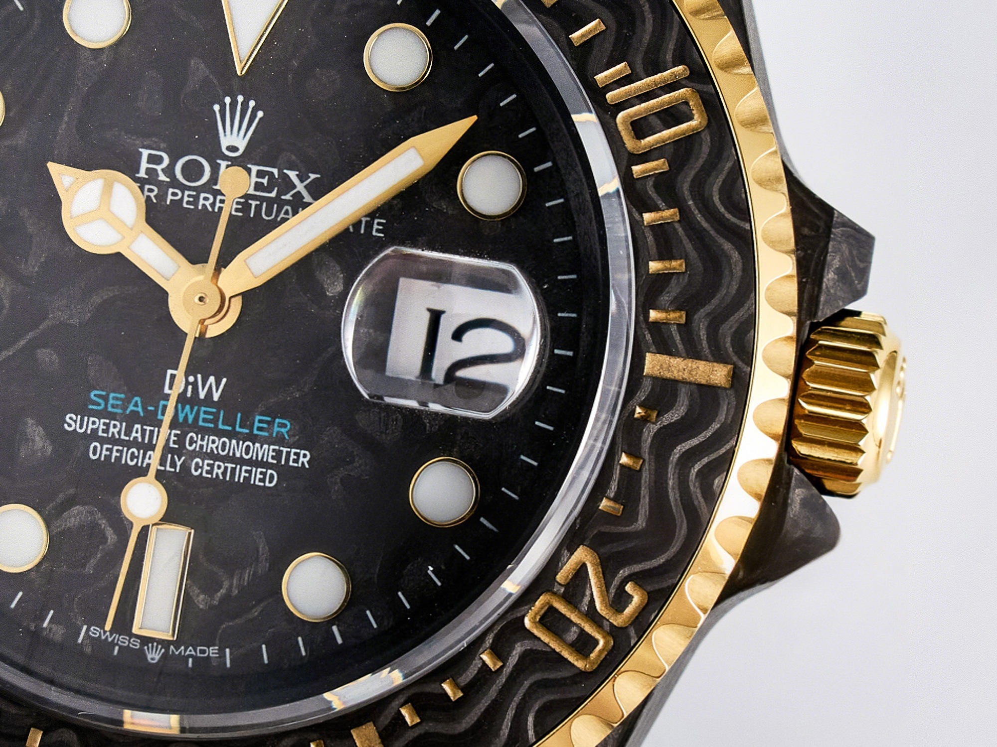 Rolex Sea Dweller 43mm Carbon DIWF Best Edition Black Dial YG Bezel on Blue Nylon Strap A2824-fasswatch
