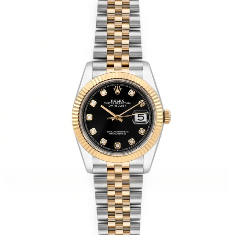 Rolex Datejust 36 126283RBR Black Dial in Yellow Gold and Steel with Diamond Markers-fasswatch