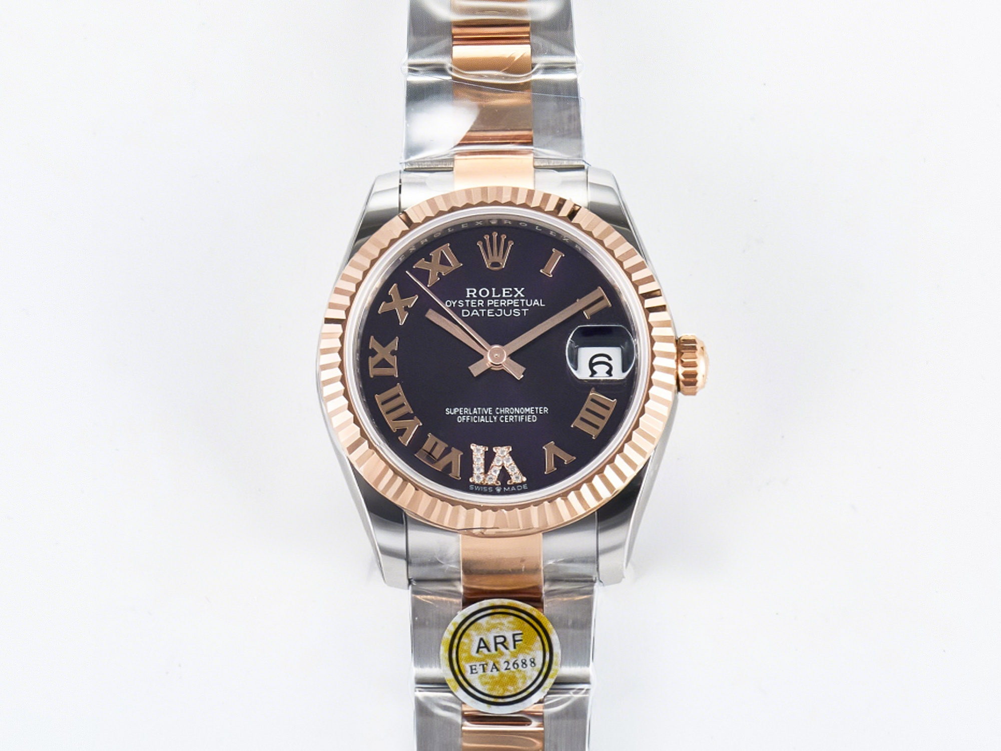 Rolex DateJust 31 278271 ARF 1:1 Best Edition 904L Steel Purple Roman Diamonds Dial on SS/RG Oyster Bracelet ETA 2688-fasswatch