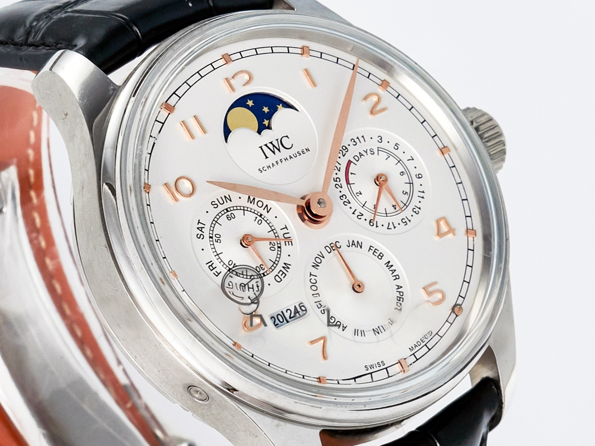 IWC IW5033 Portugieser Perpetual Calendar SS V9F 1:1 Best Edition White Dial on Black Leather Strap A52610-fasswatch