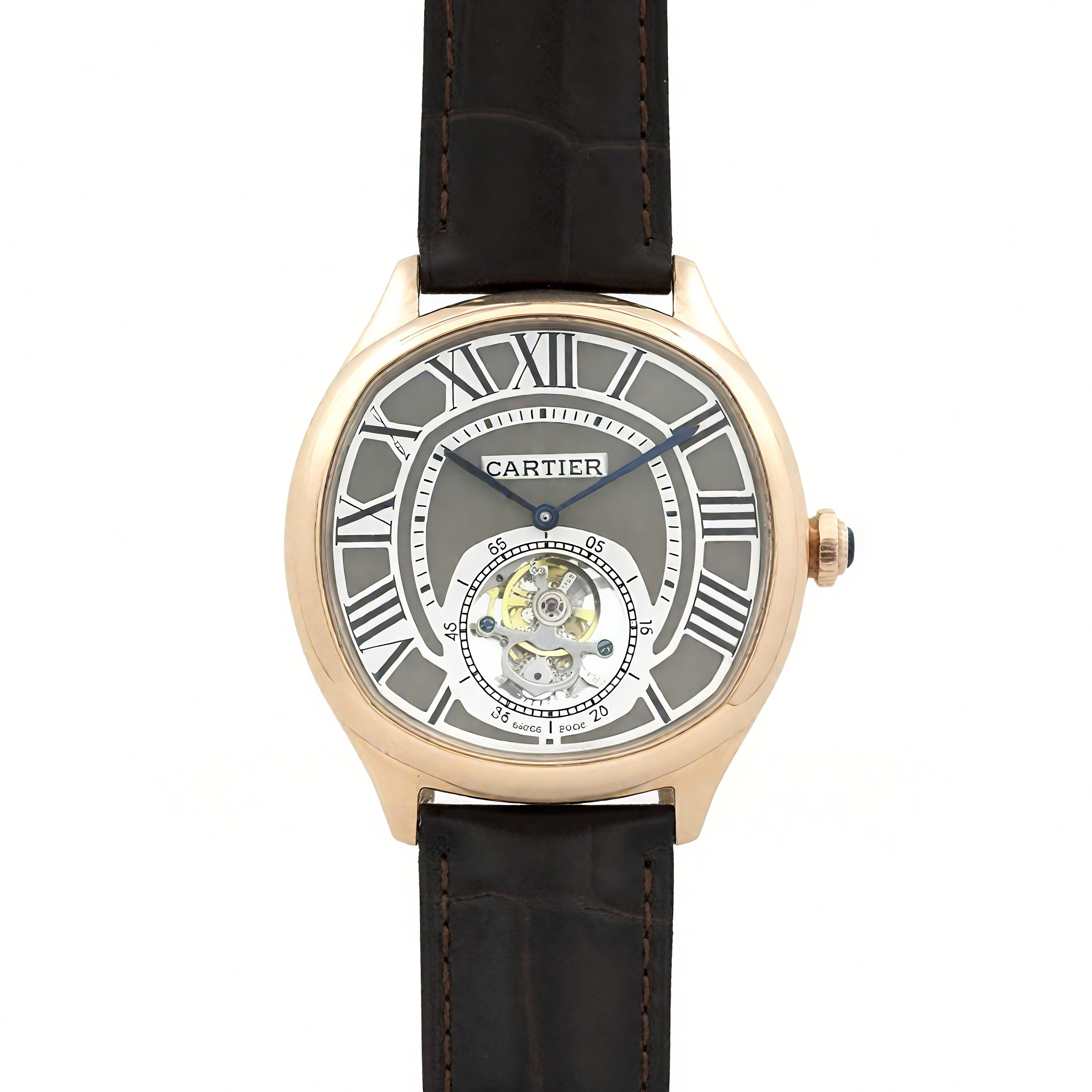 Cartier Drive de Cartier Tourbillon Grey Dial in Rose Gold on Black Leather Strap-fasswatch