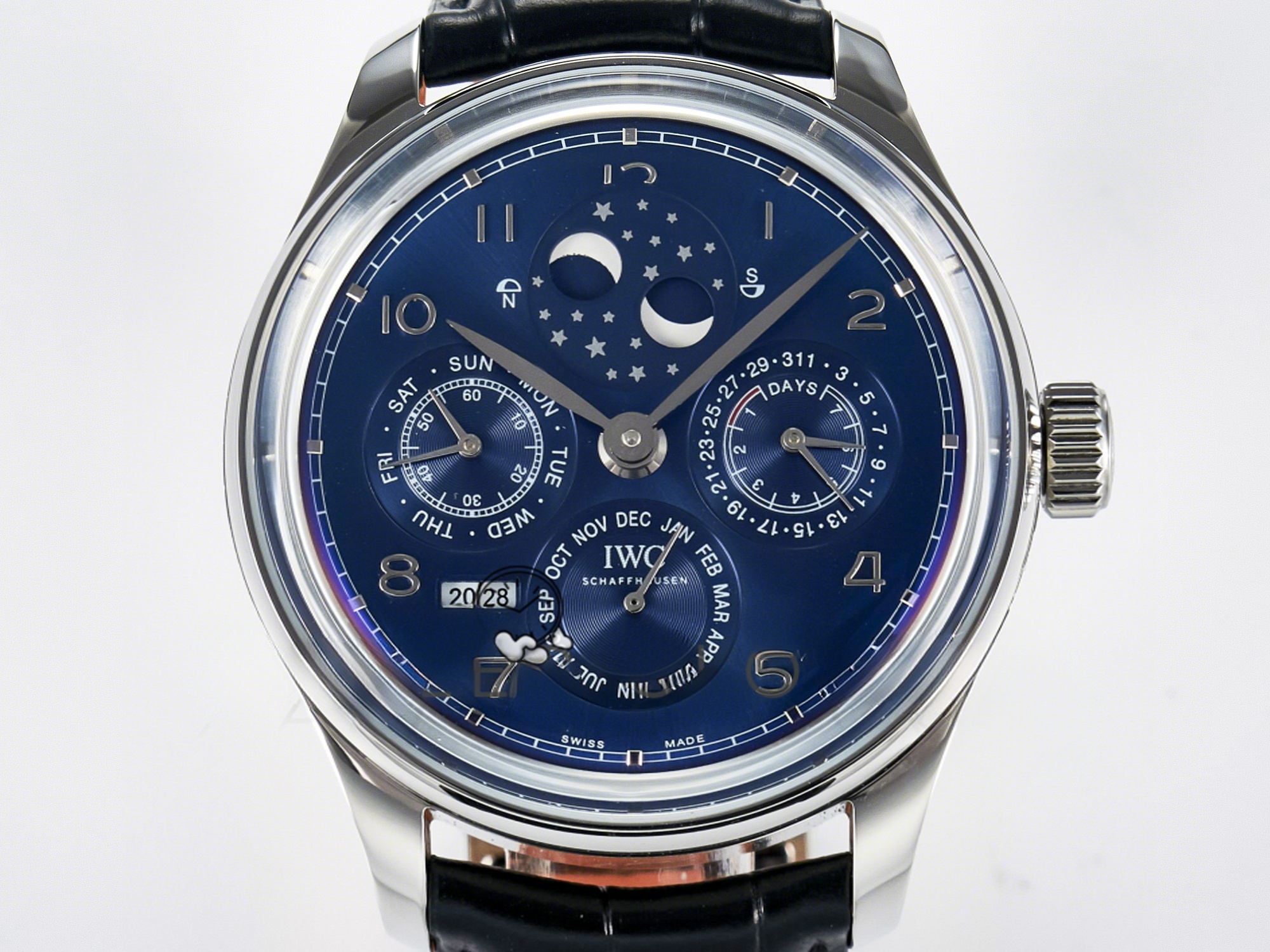 IWC IW5034 Portugieser Perpetual Calendar SS V9F 1:1 Best Edition Blue Dial on Black Leather Strap A52610-fasswatch