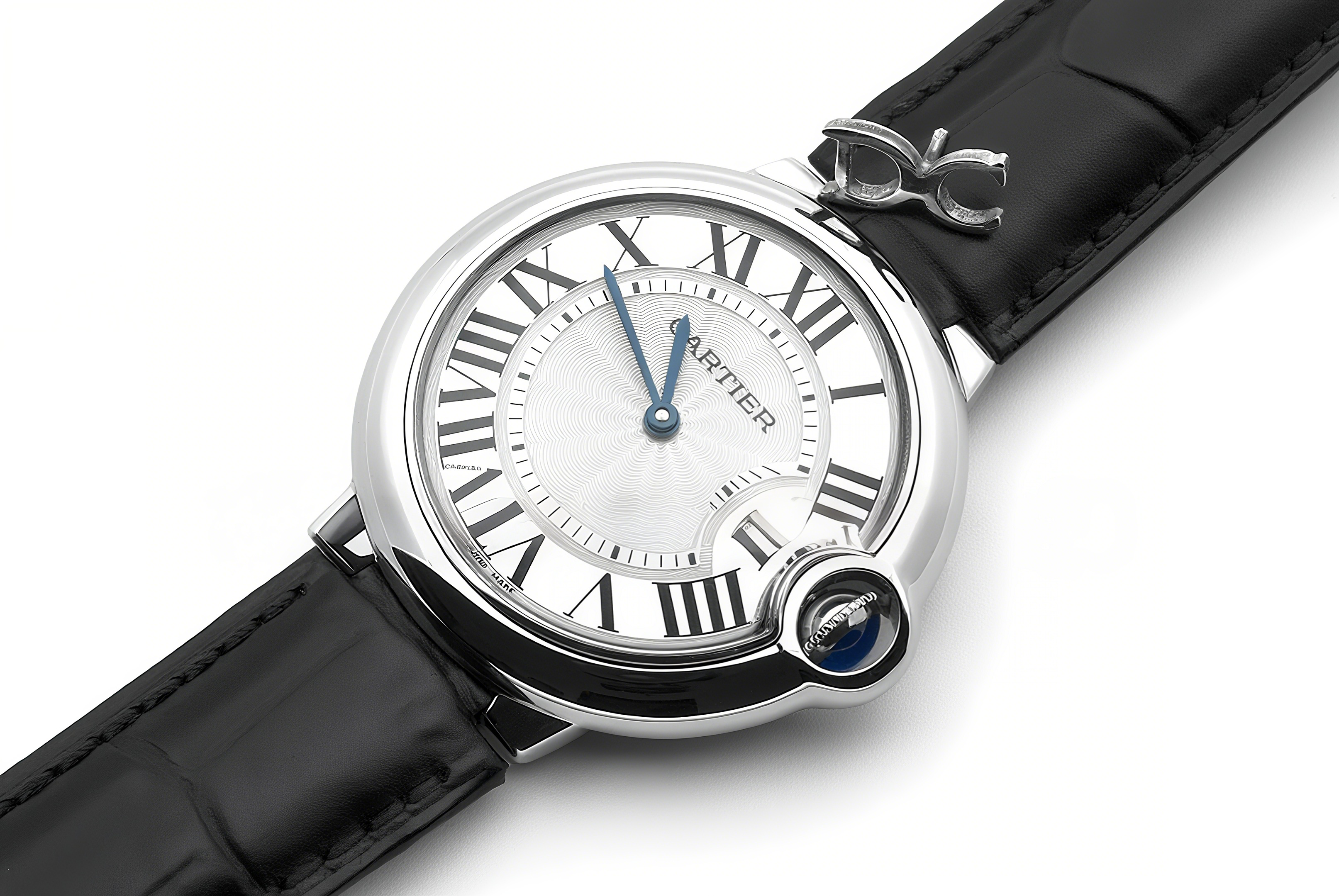 Ballon Bleu de Cartier 36mm White Dial in Steel on Black Leather Strap-fasswatch