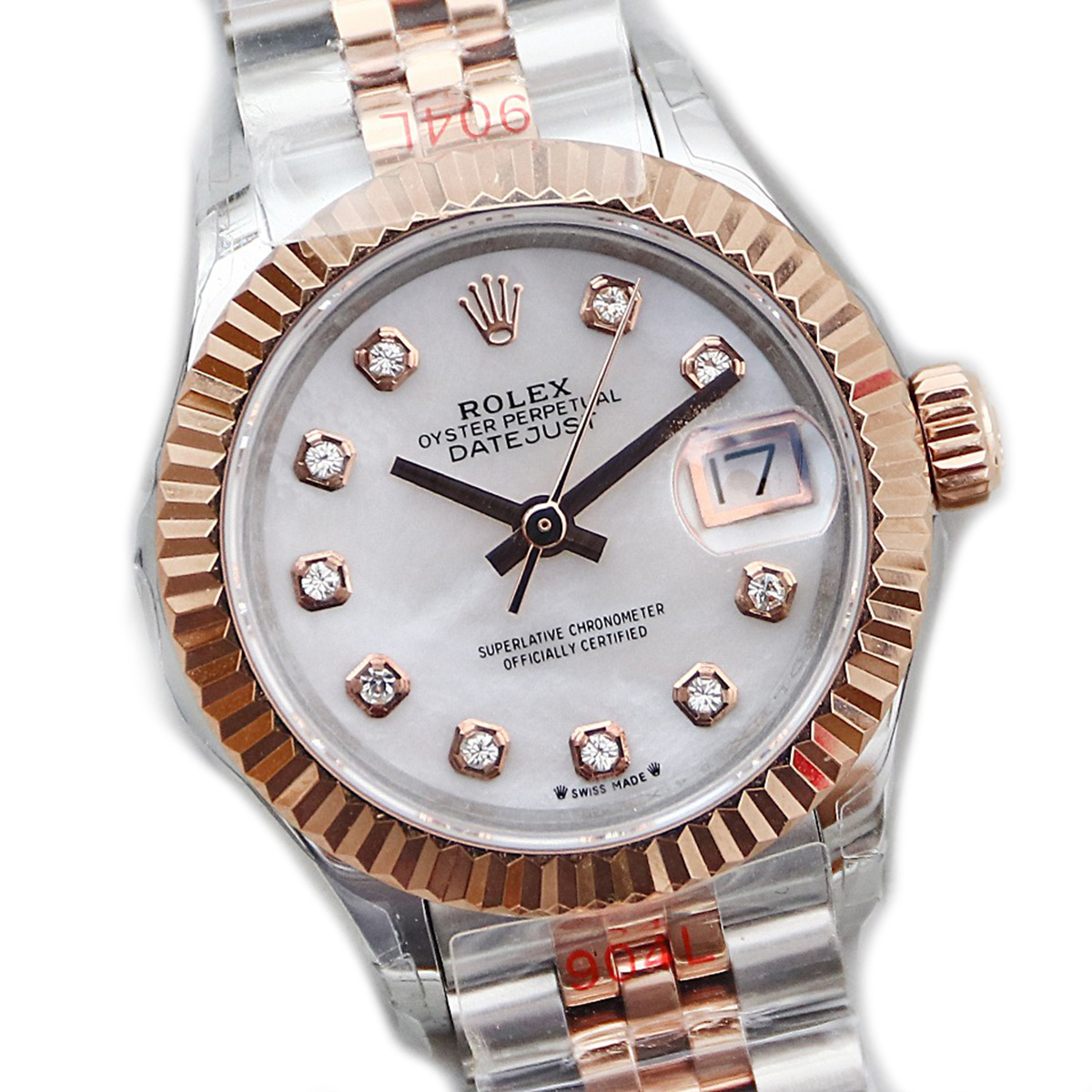 Rolex Ladies Datejust 279171 White MOP Dial with Diamond Markers in Rose Gold/Steel-fasswatch