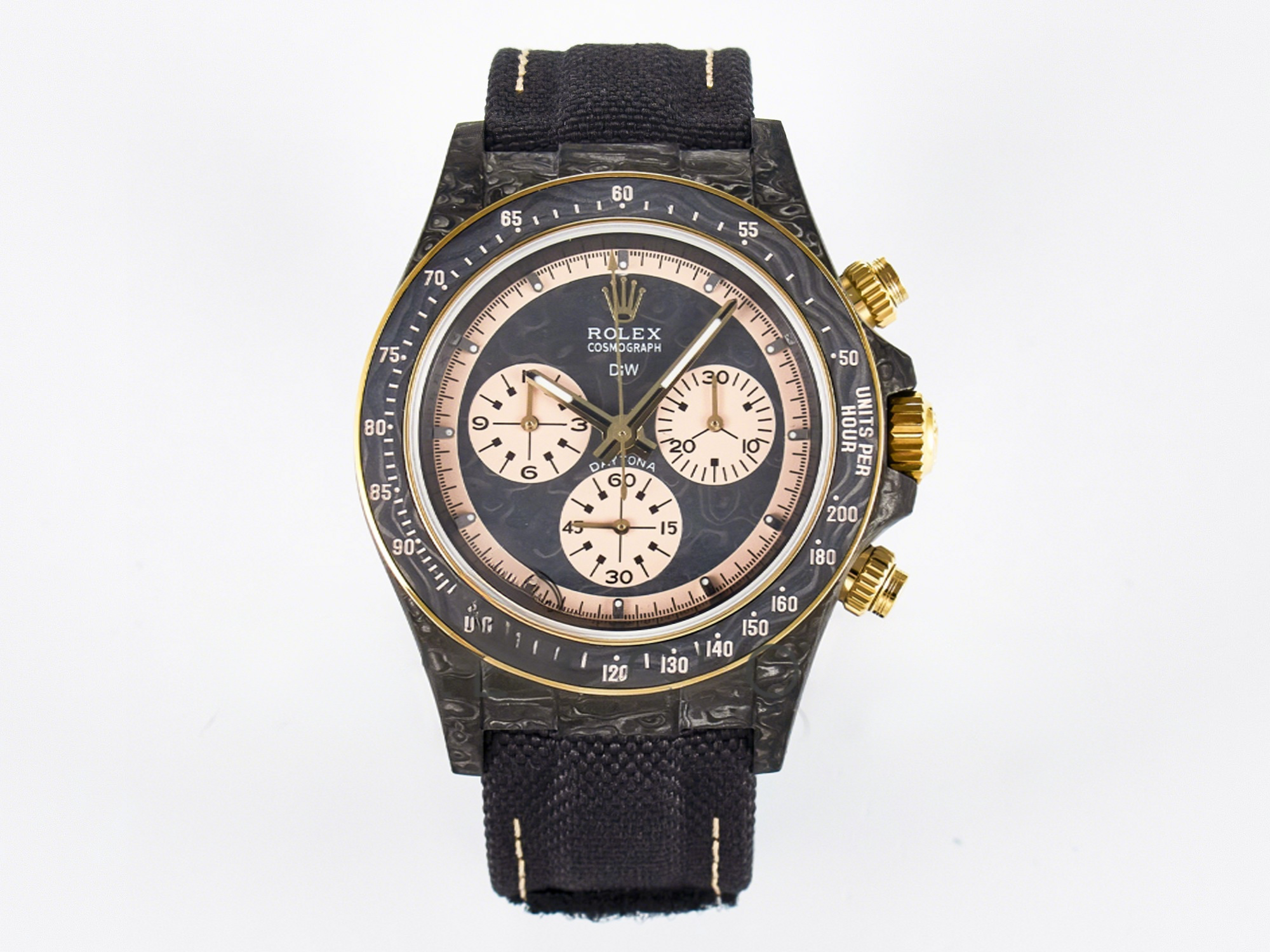 Rolex Daytona DIW Carbon Case DIWF Edition Carbon/Cream Dial on Black Nylon Strap A7750-fasswatch