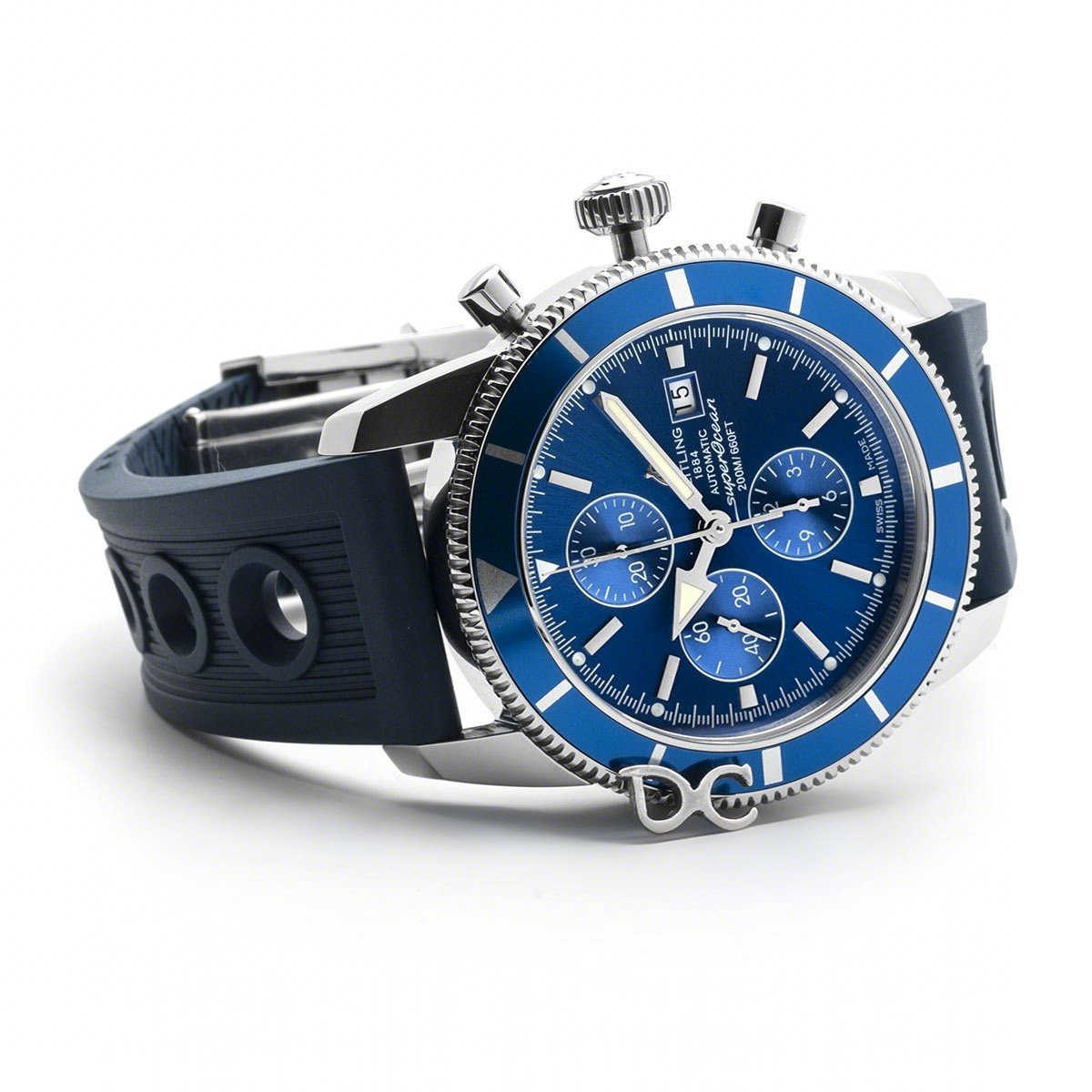 Breitling Superocean Heritage II Chronograph 46 Blue Dial in Steel with Blue Bezel on Rubber Strap-fasswatch
