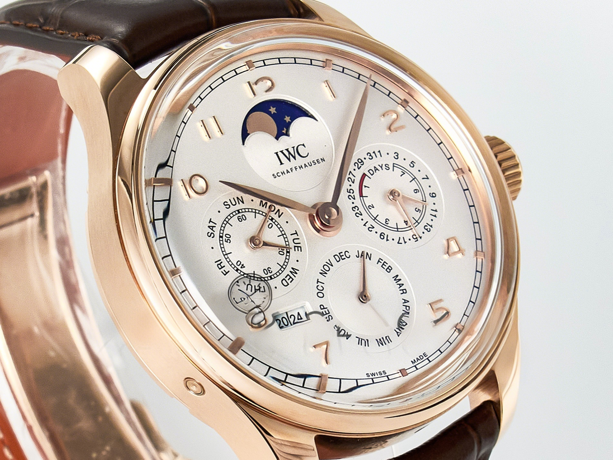 IWC IW5033 Portugieser Perpetual Calendar RG V9F 1:1 Best Edition White Dial on Brown Leather Strap A52610-fasswatch