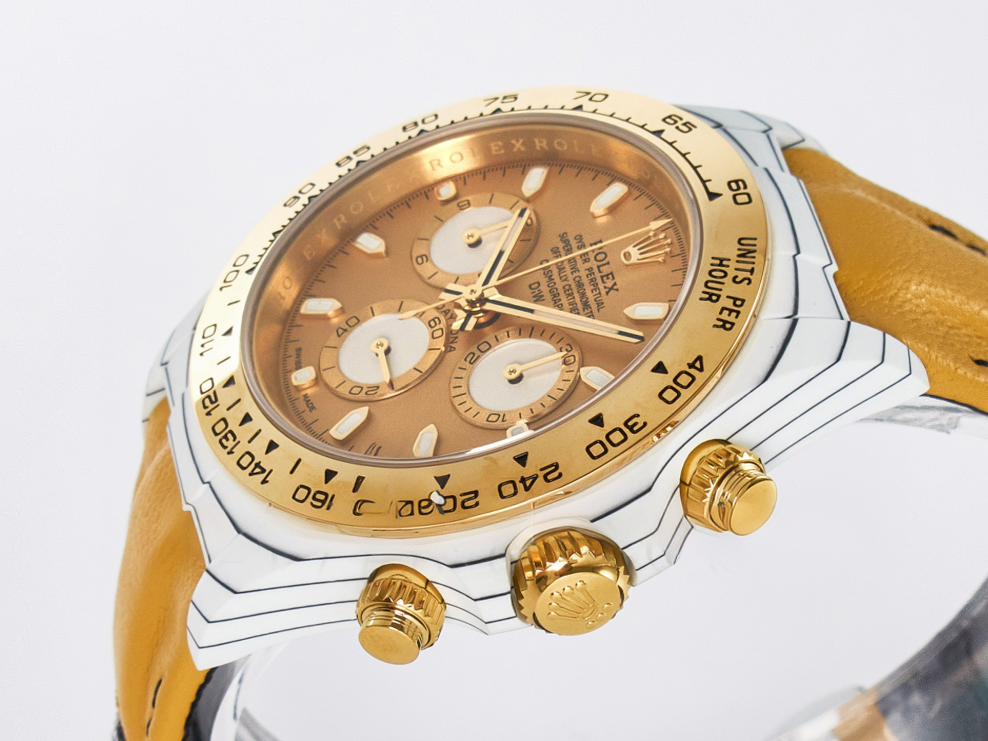 Rolex Daytona DIW White Carbon Case YG Bezel DIWF Edition YG Dial on Brown Leather Strap A7750-fasswatch
