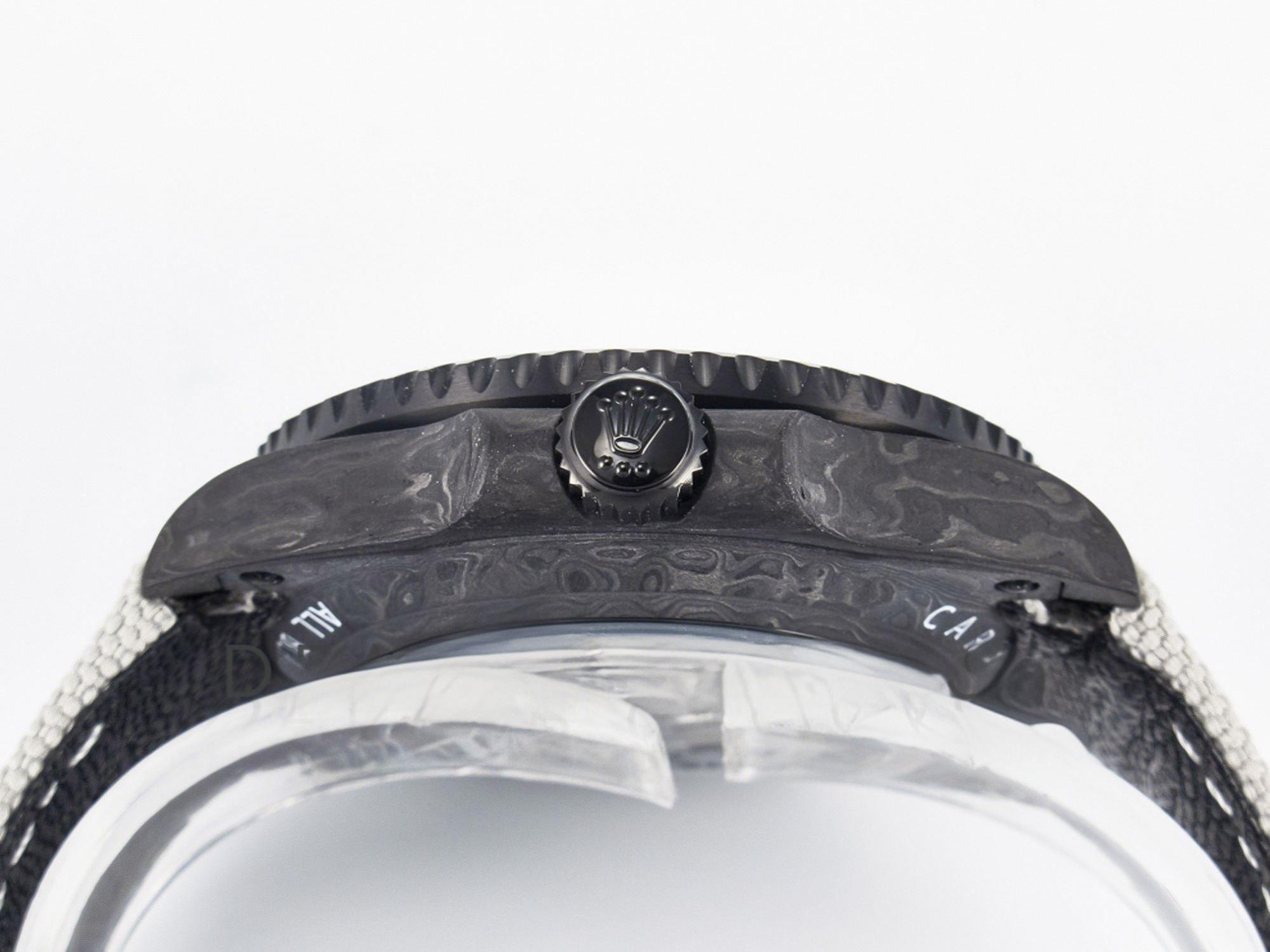 Rolex GMT Carbon DIWF Best Edition Black Carbon Dial SS Markers on White Nylon Strap SA3285 CHS V2-fasswatch