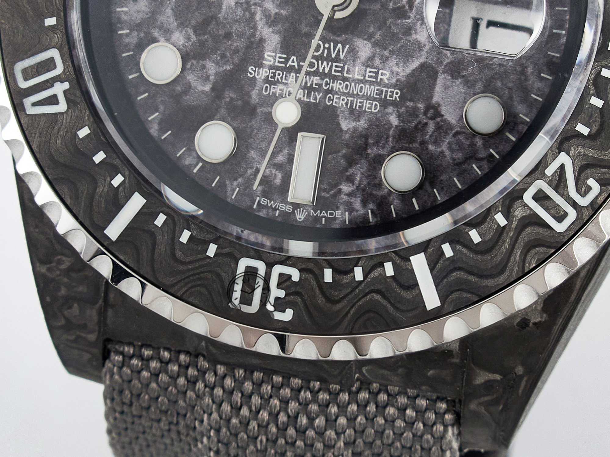Rolex Sea Dweller 43mm Black Carbon DIWF Best Edition Gray Dial on Gray Nylon Strap A2824 V2-fasswatch