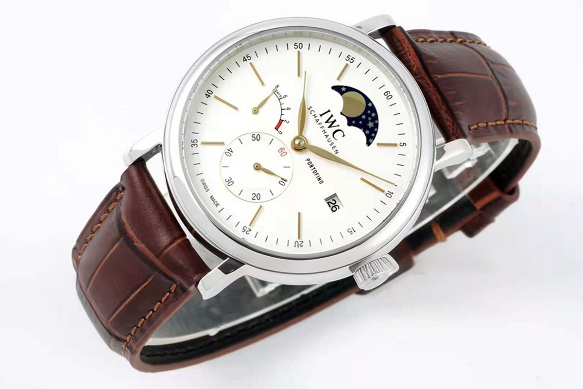 IWC Portofino Hand Wound Moon Phrase IW516401 White Dial in Steel-fasswatch