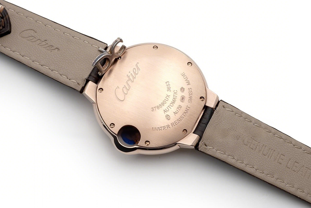 Cartier Ballon Bleu De Cartier 36mm White Dial with Diamond Markers in Pink Gold on Brown Leather Strap-fasswatch