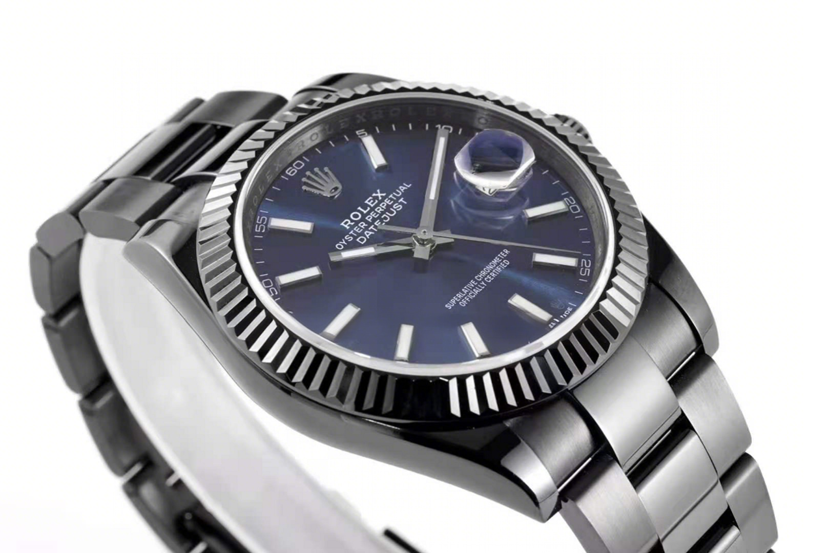 Rolex Datejust 41 Blue Dial with Stick Markers in PVD Black-fasswatch