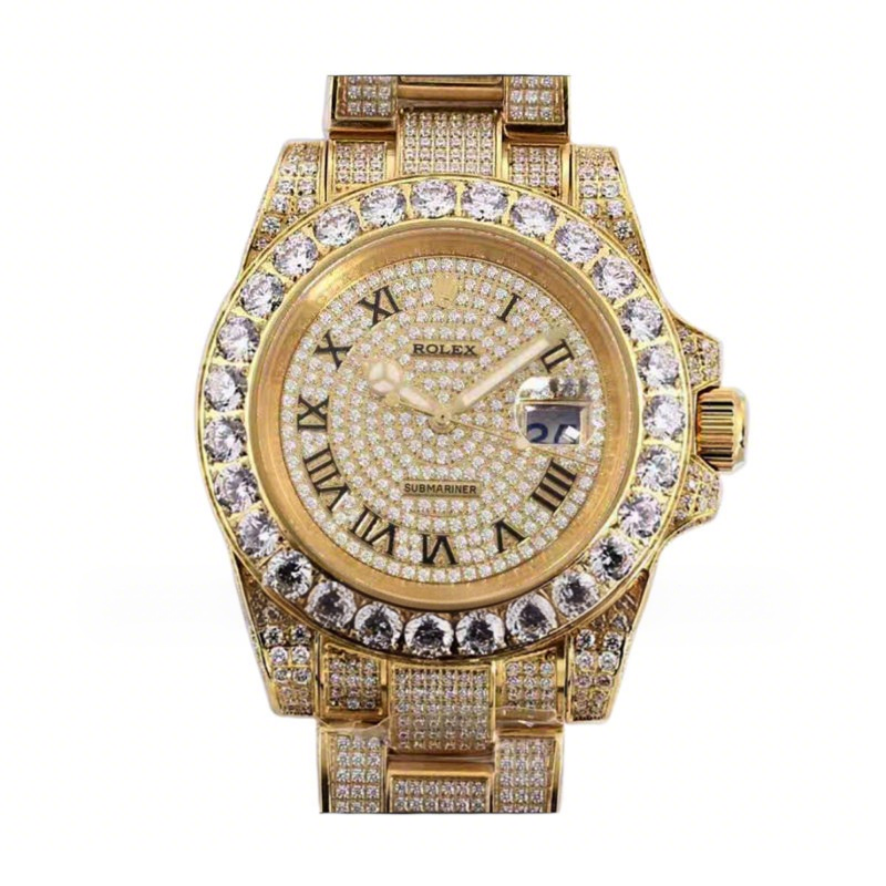 Rolex Submariner 116659 Full Diamond Paved Dial with Roman Markers in Yellow Gold-fasswatch