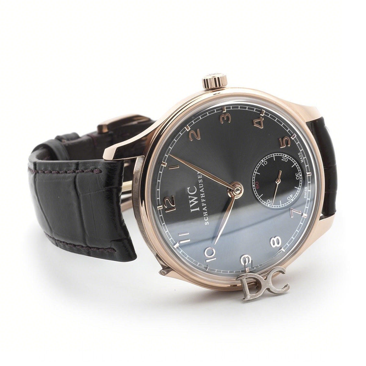 IWC Portuguese Hand Wound Eight Days IW545406 Black Dial in Rose Gold-fasswatch