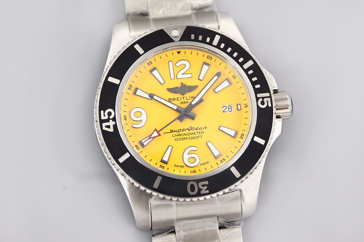 Breitling Superocean Automatic 44mm in Yellow Dial on Black Bezel Ref: A17367021I1A1-fasswatch