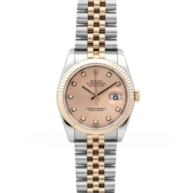 Rolex Datejust II 116333 Pink Dial in Rose Gold/Steel with Diamond Markers-fasswatch