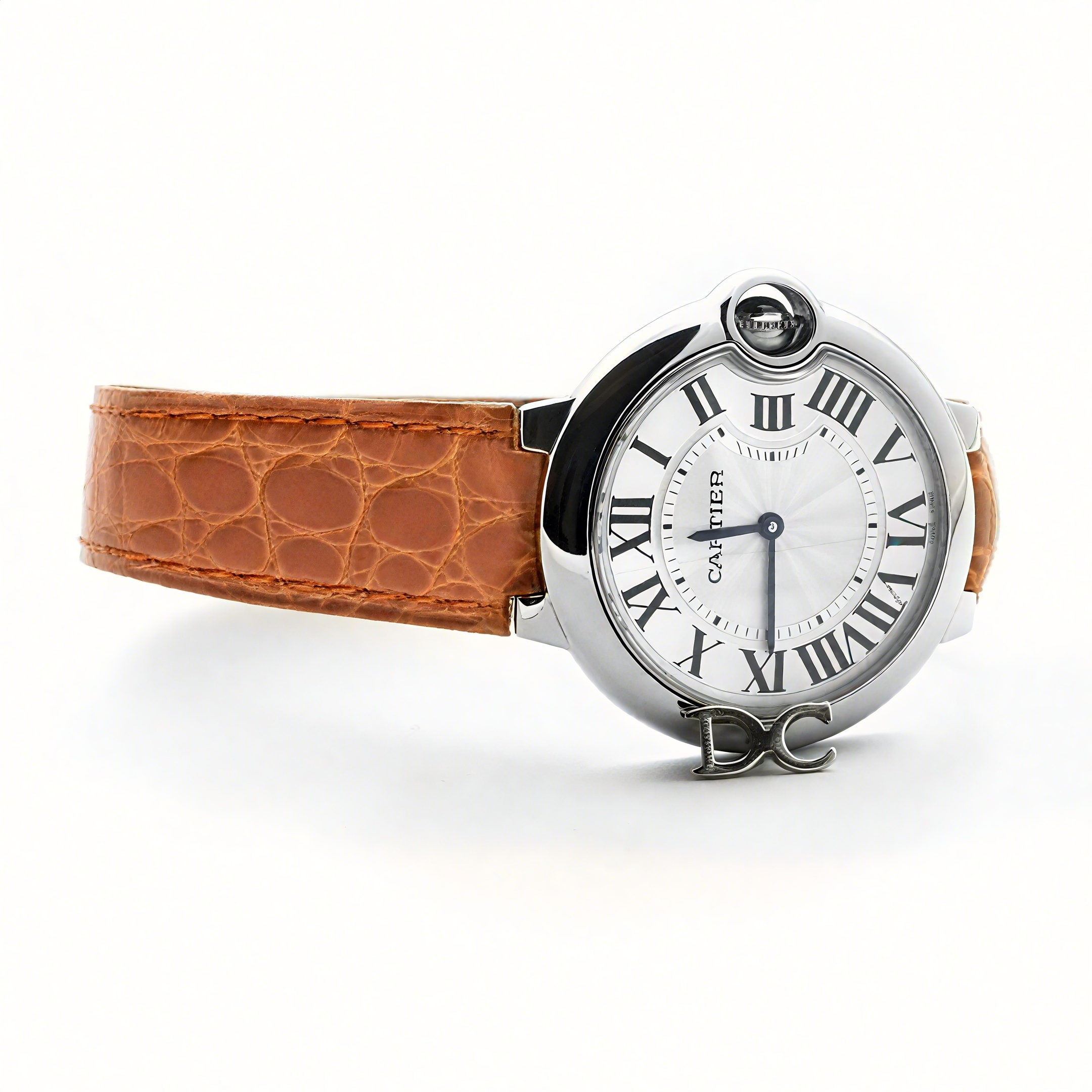 Cartier Ballon Bleu de Cartier 36mm White Dial in Steel on Orange Leather Strap-fasswatch
