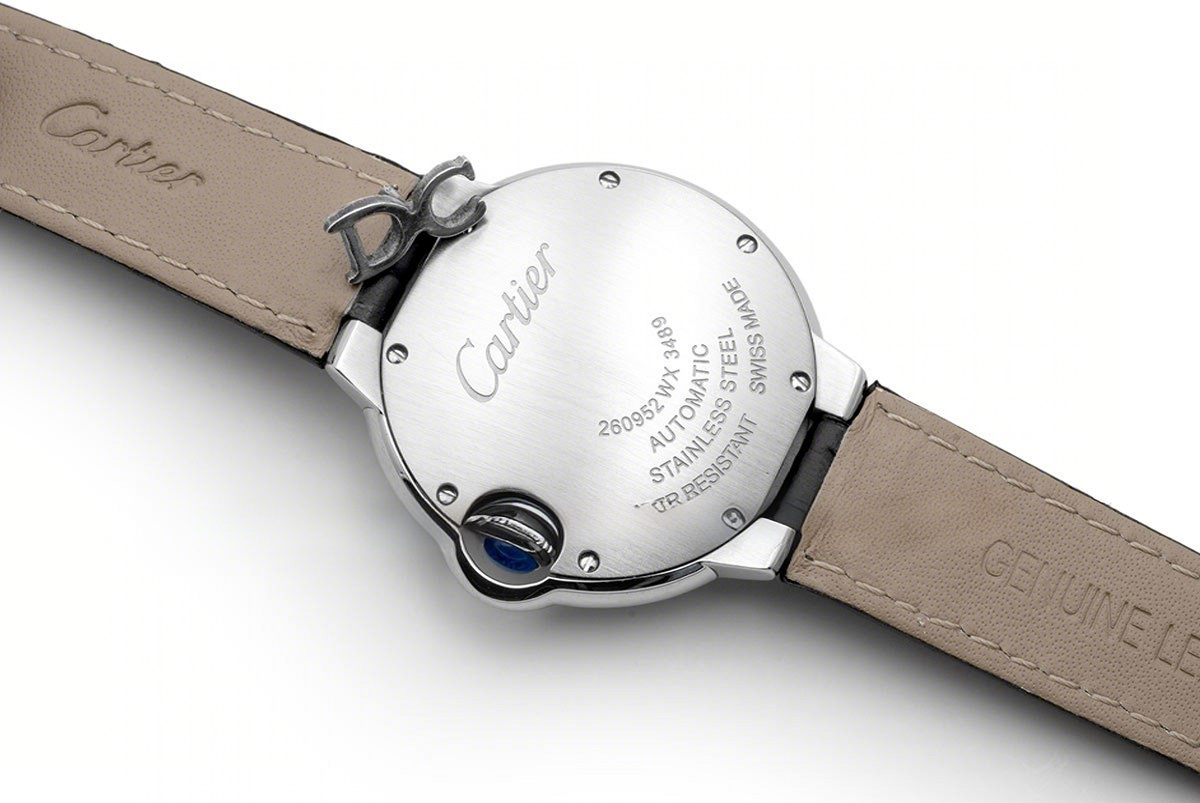 Cartier Ballon Bleu De Cartier 33mm White Mother Of Pearl Dial in Steel on Black Leather Strap-fasswatch