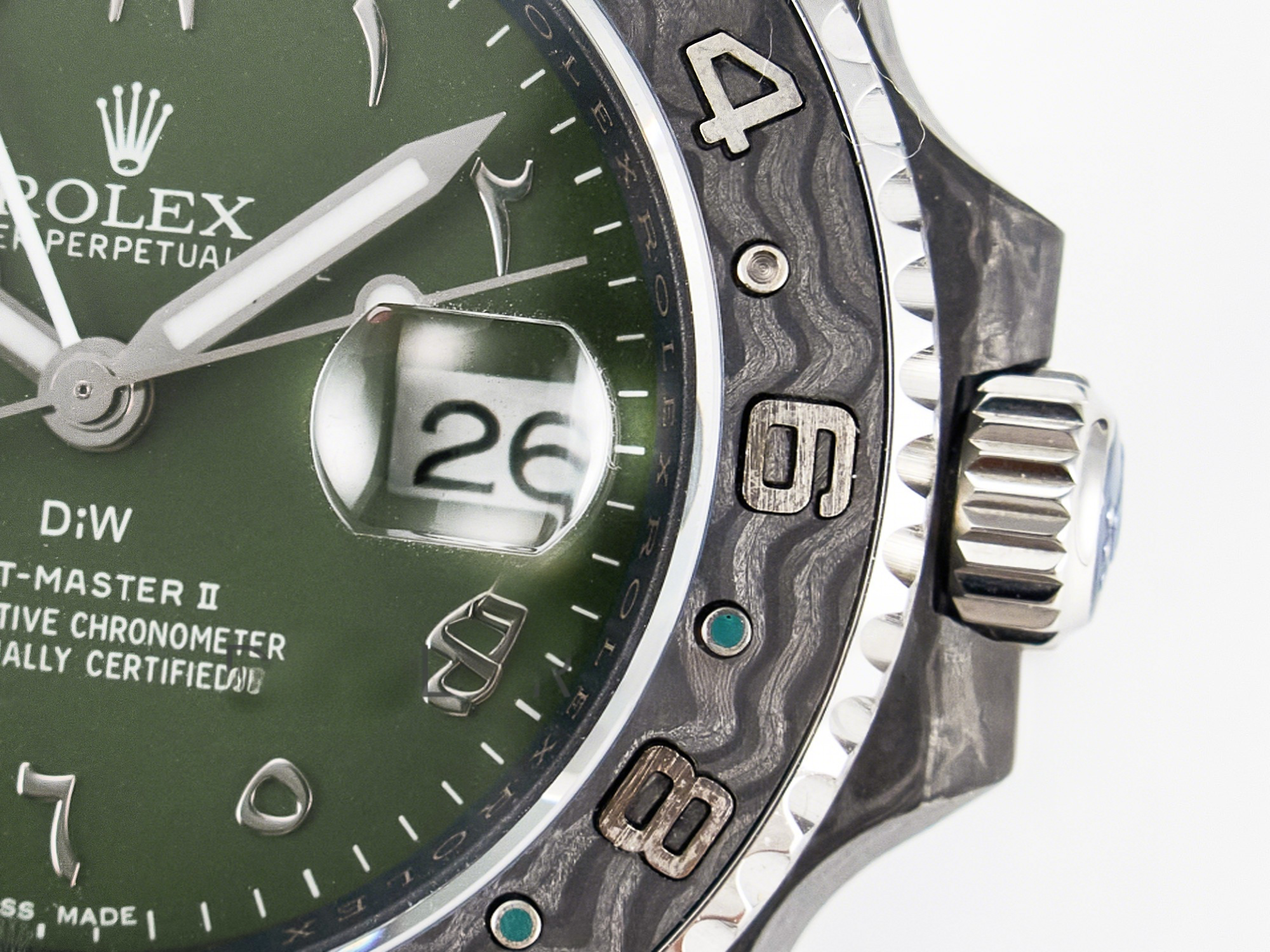 Rolex GMT Carbon DIWF Best Edition Green Arabic Dial on Green Nylon Strap SA3186 CHS-fasswatch